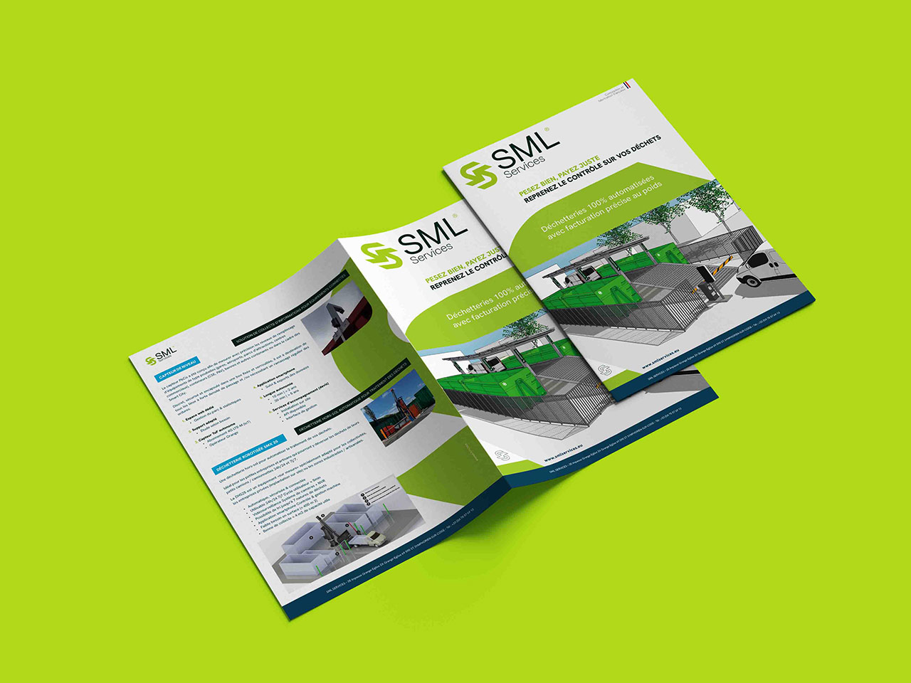Visuel de la plaquette SML Services, design artenium agence spécialisée en industrie, nouvelle charte graphique