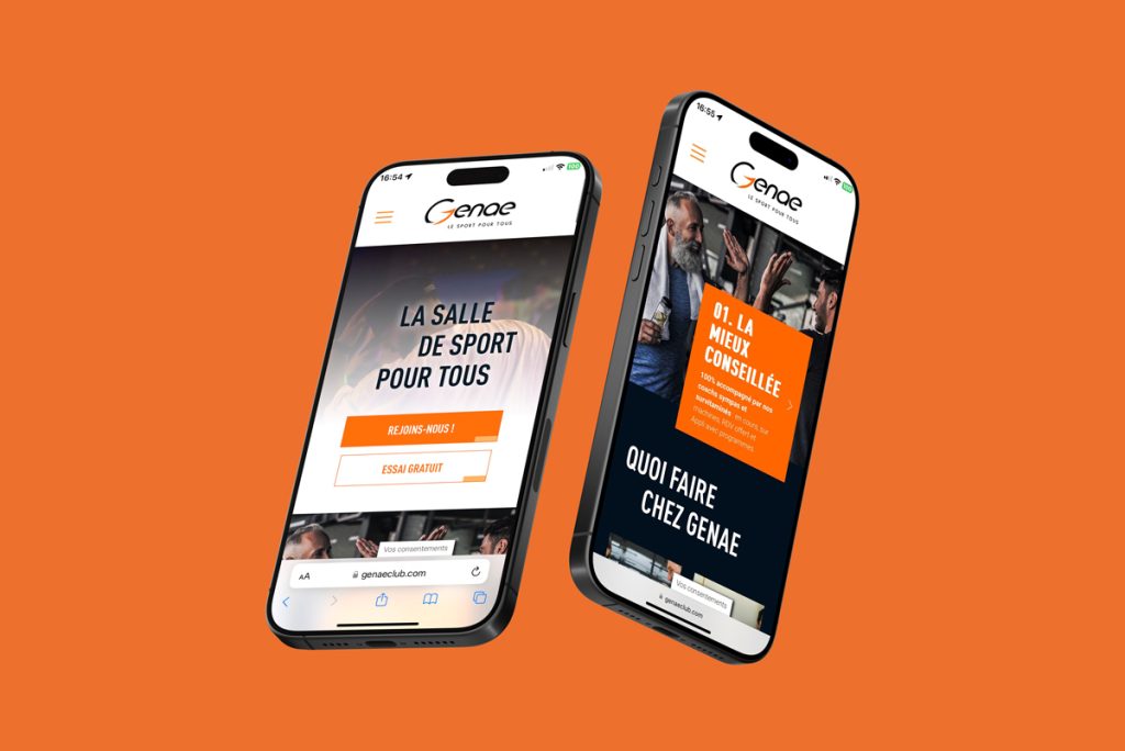 Présentation du site web de la salle de sport Genae sur un téléphone
