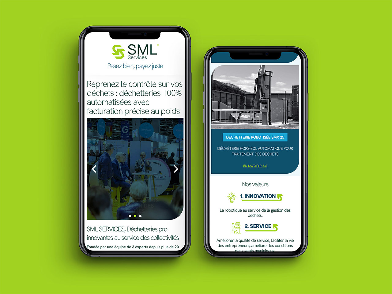 Site internet créé pour SML Services, depuis un téléphone