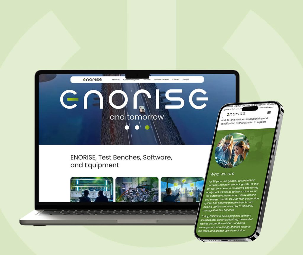 Site web de l'industriel parisien Enorise, vues responsive design ordi portable + smartphone
