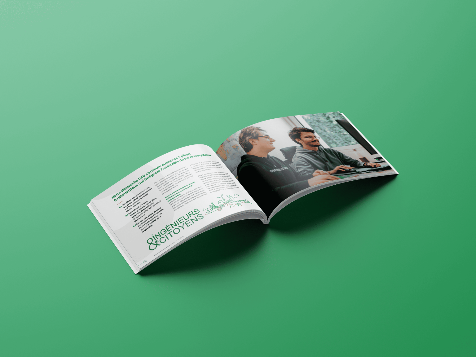 Pages du rapport RSE - création par l'agence artenium