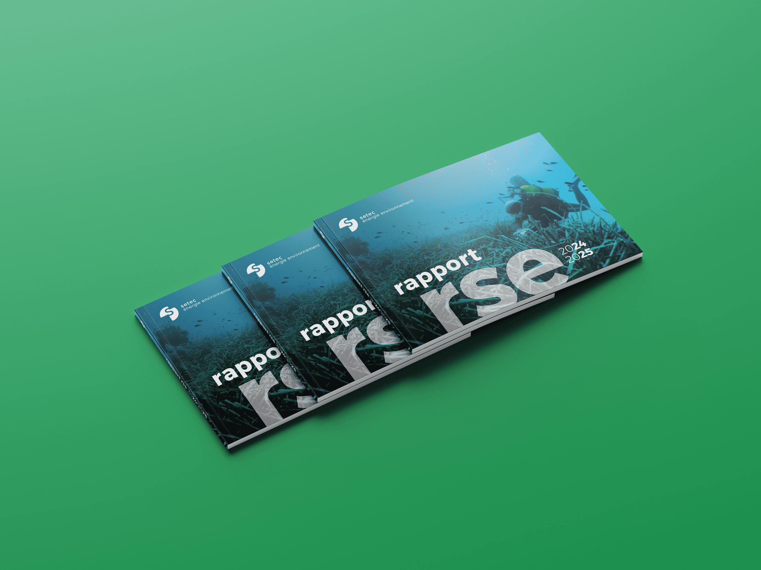 Page de couverture du rapport RSE créé par l'agence de communication artenium pour Setec Energie Environnement.